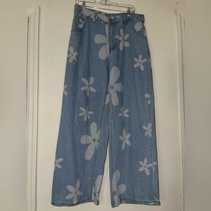 Women's floral Denim wide leg pants